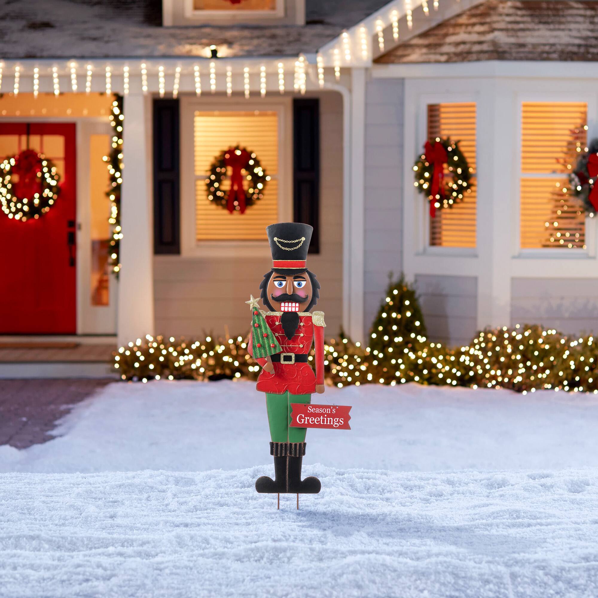 Glitzhome® 36" Christmas Metal African Nutcracker Yard Stake